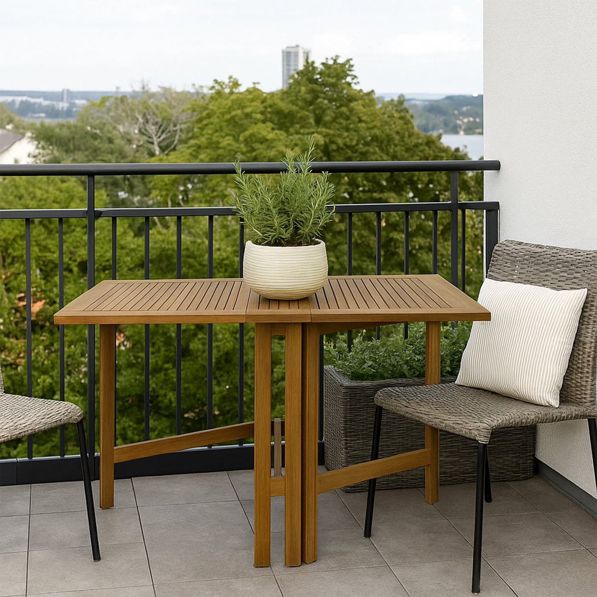 Telluride Natural Teak Rectangular Dual Folding Balcony Table - 51"