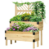 2 Tier Natural Wood Raised Planter Box with Trellis