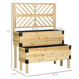 2 Tier Natural Wood Raised Planter Box with Trellis