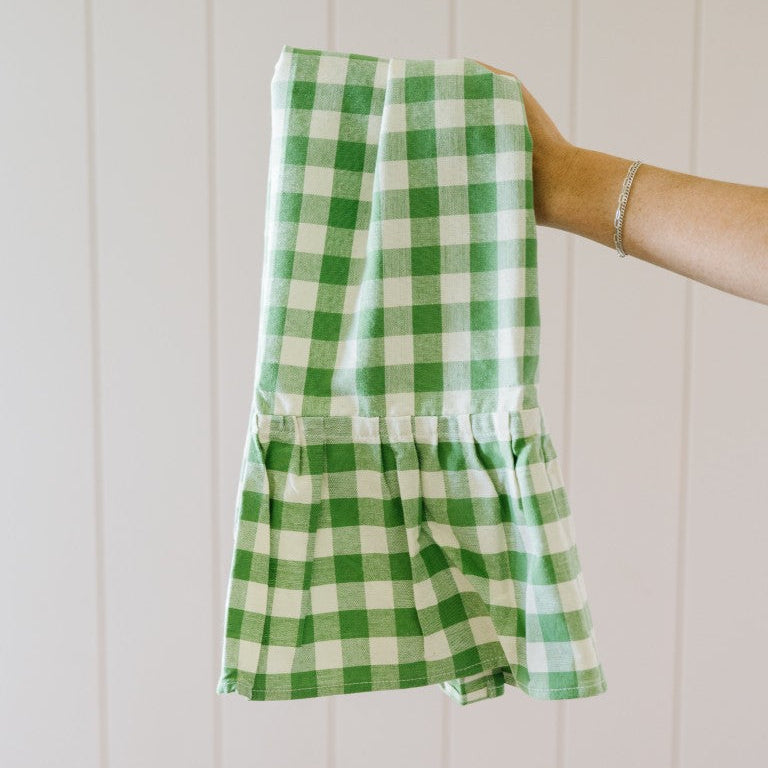 Moss Ruffled Gingham Dish Towel
