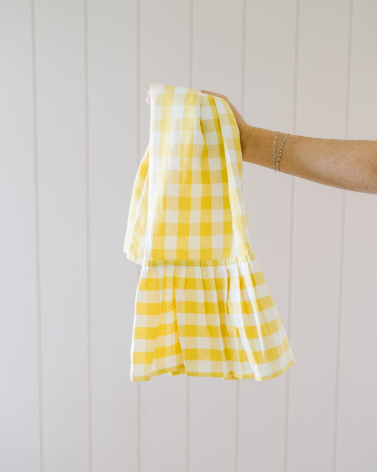 Yellow Gingham Ruffled Dish Towel
