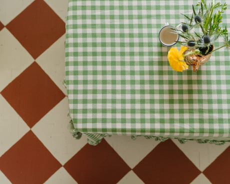 Moss Ruffled Gingham Tablecloth
