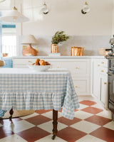 Blue Ruffled Gingham Tablecloth