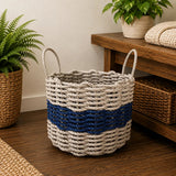 Tan & Navy Blue Rope Basket
