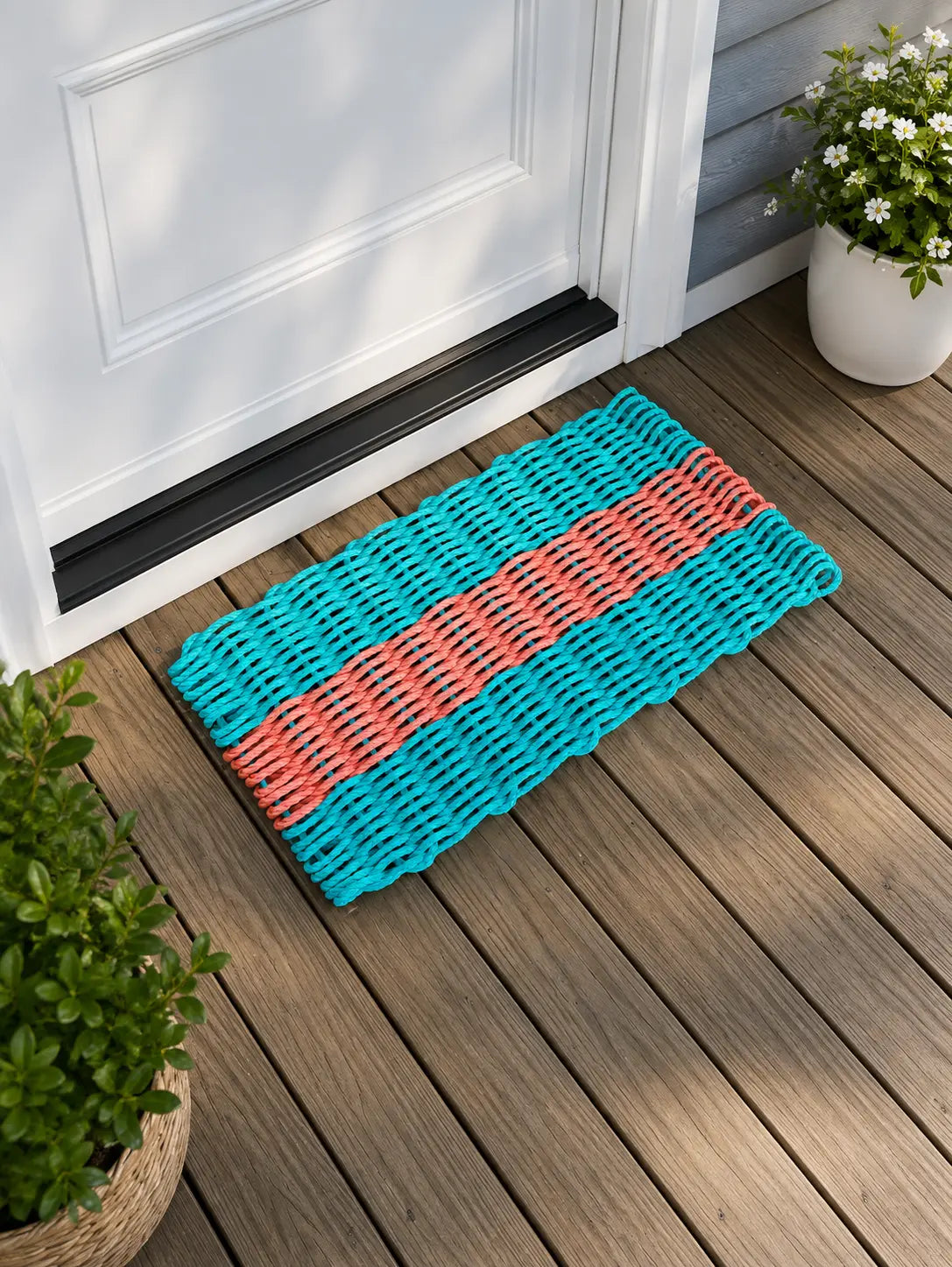 Teal & Coral Orange Lobster Rope Doormat – Plow & Hearth