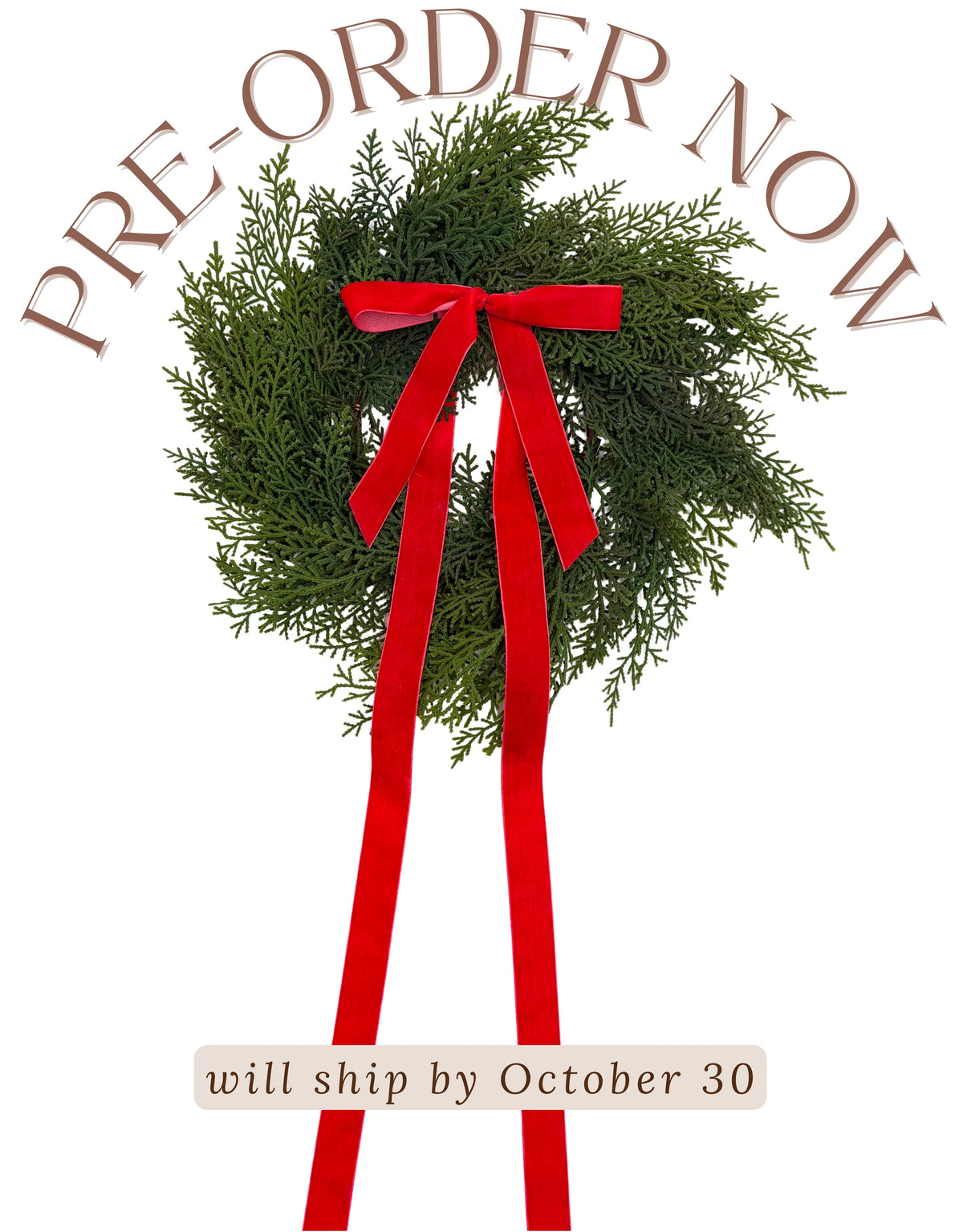 Traditional Red Mini Cedar Cabinet Wreaths with Ribbon - Ship by 10/30/2026