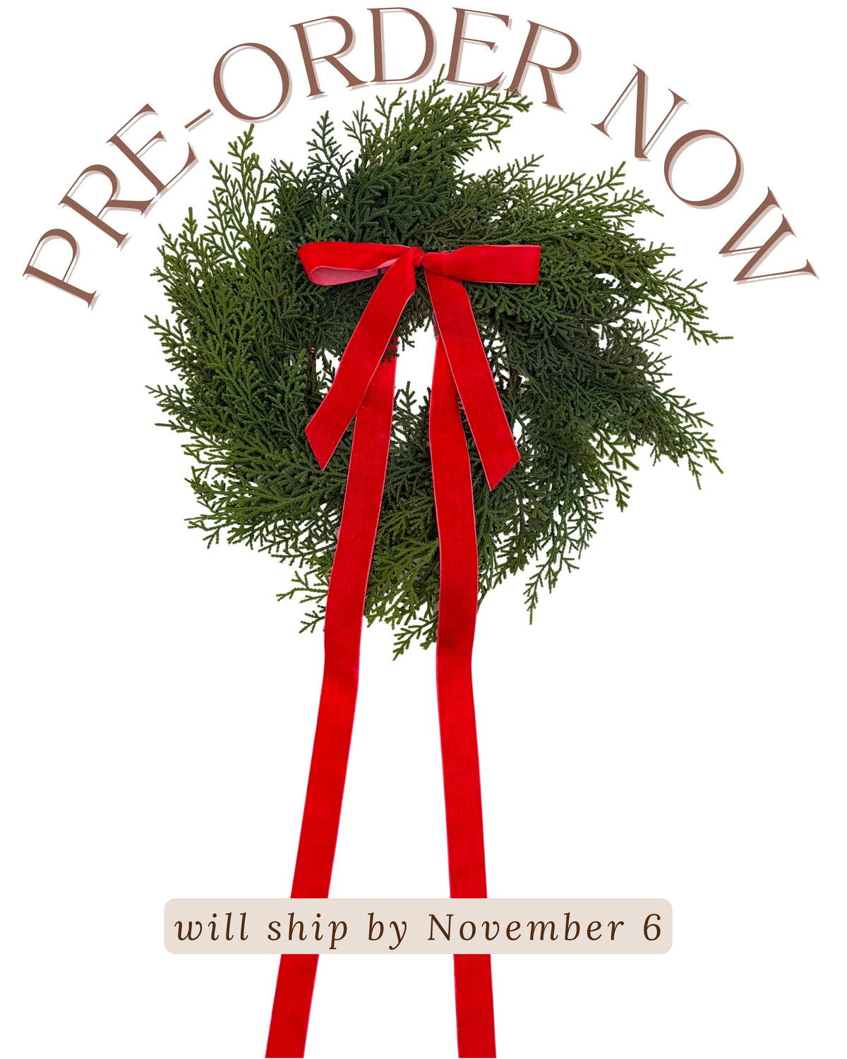 Traditional Red Mini Cedar Cabinet Wreaths with Ribbon - Ship by 11/6/2026