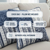 Set of 2-Pieces Bohemian Denim Blue Elegance Throw Pillow Covers