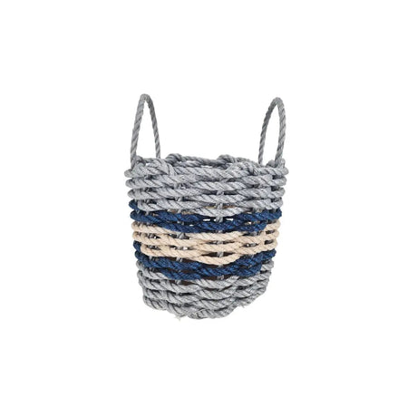 Lobster Rope Basket Light Gray and Light Tan, Navy Accents