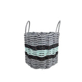 Lobster Rope Basket Light Gray and Seafoam, Black Accents