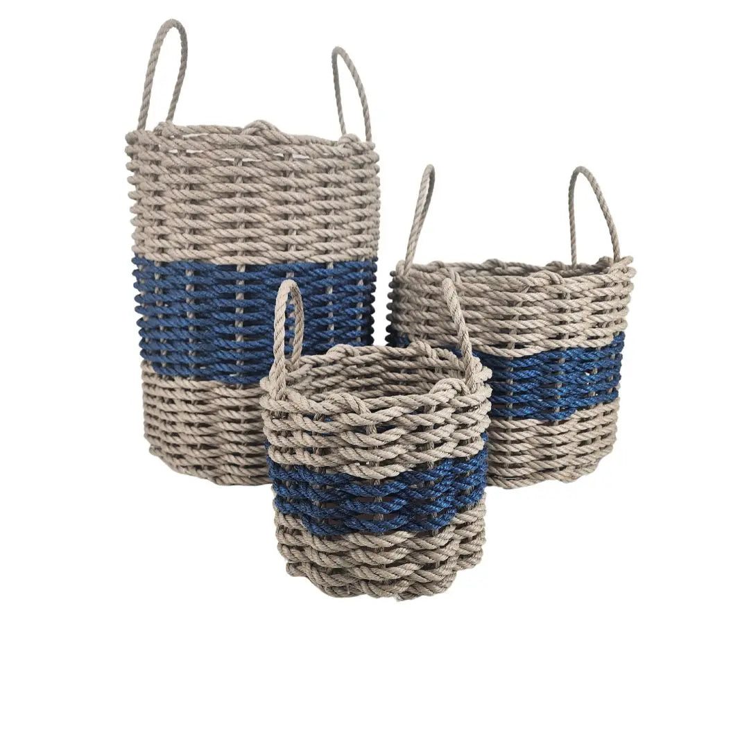 Tan & Navy Blue Rope Basket