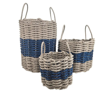 Tan & Navy Blue Rope Basket