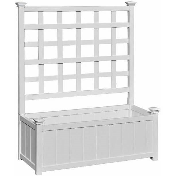 White Vinyl Garden Planter Box with Trellis