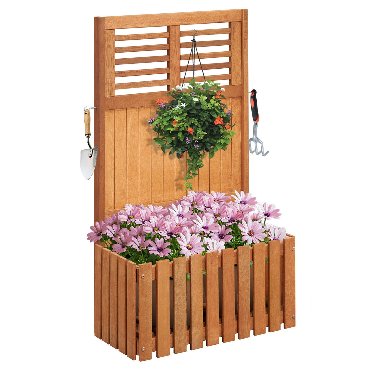 Wooden Raised Garden Bed with Privacy Screen