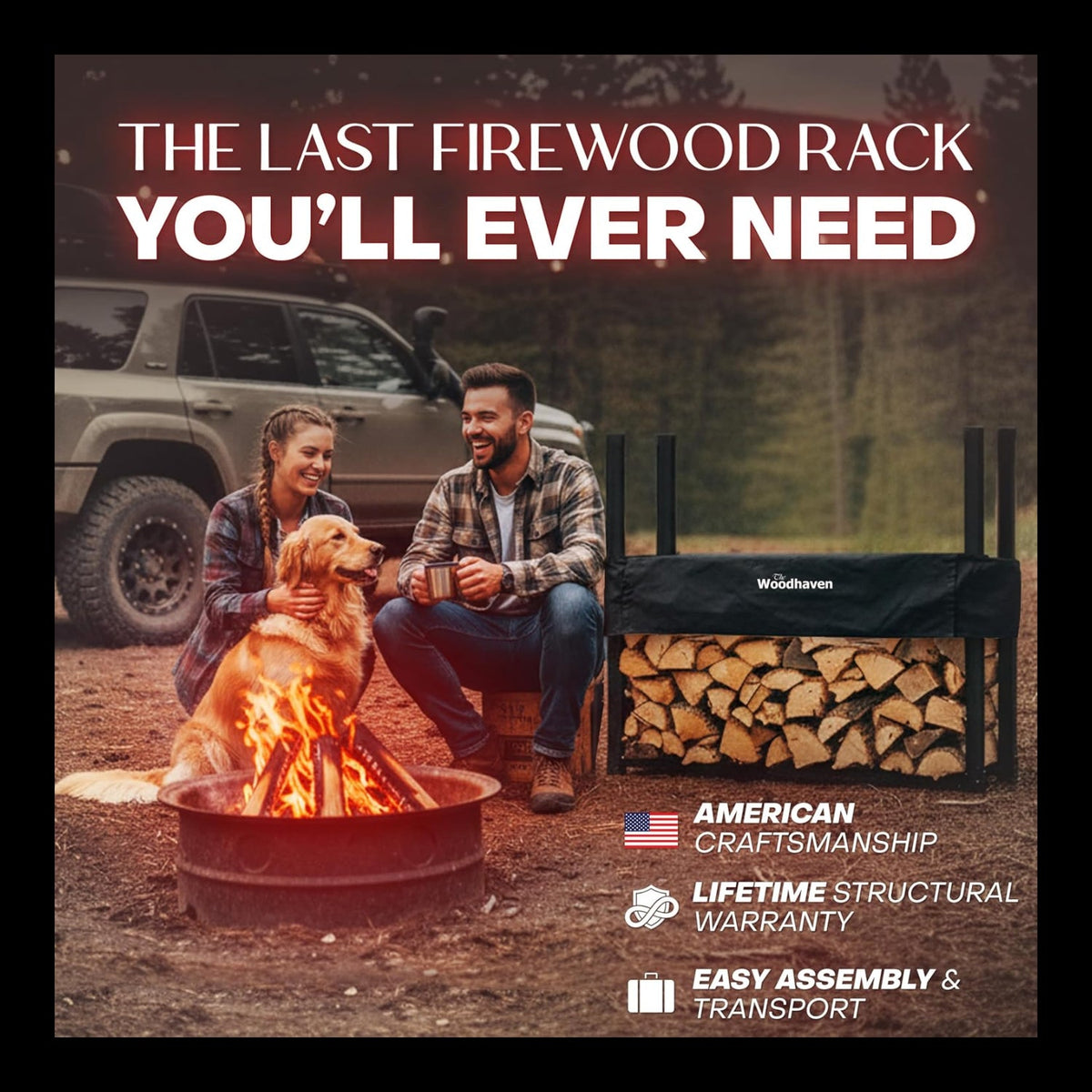4 ft Steel Firewood Rack Holds 1/4 Cord Woodhaven