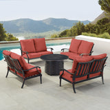 Black Aluminum Fire Table Set with Four Deep Seating Loveseats