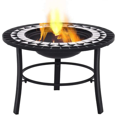 Mosaic Fire Pit Black and White 26.8" Ceramic