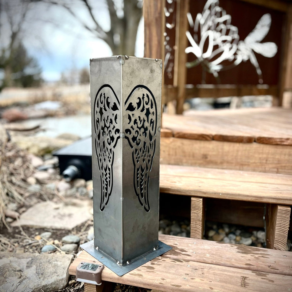 Angel Wing Solar Luminary Pillar - Steel