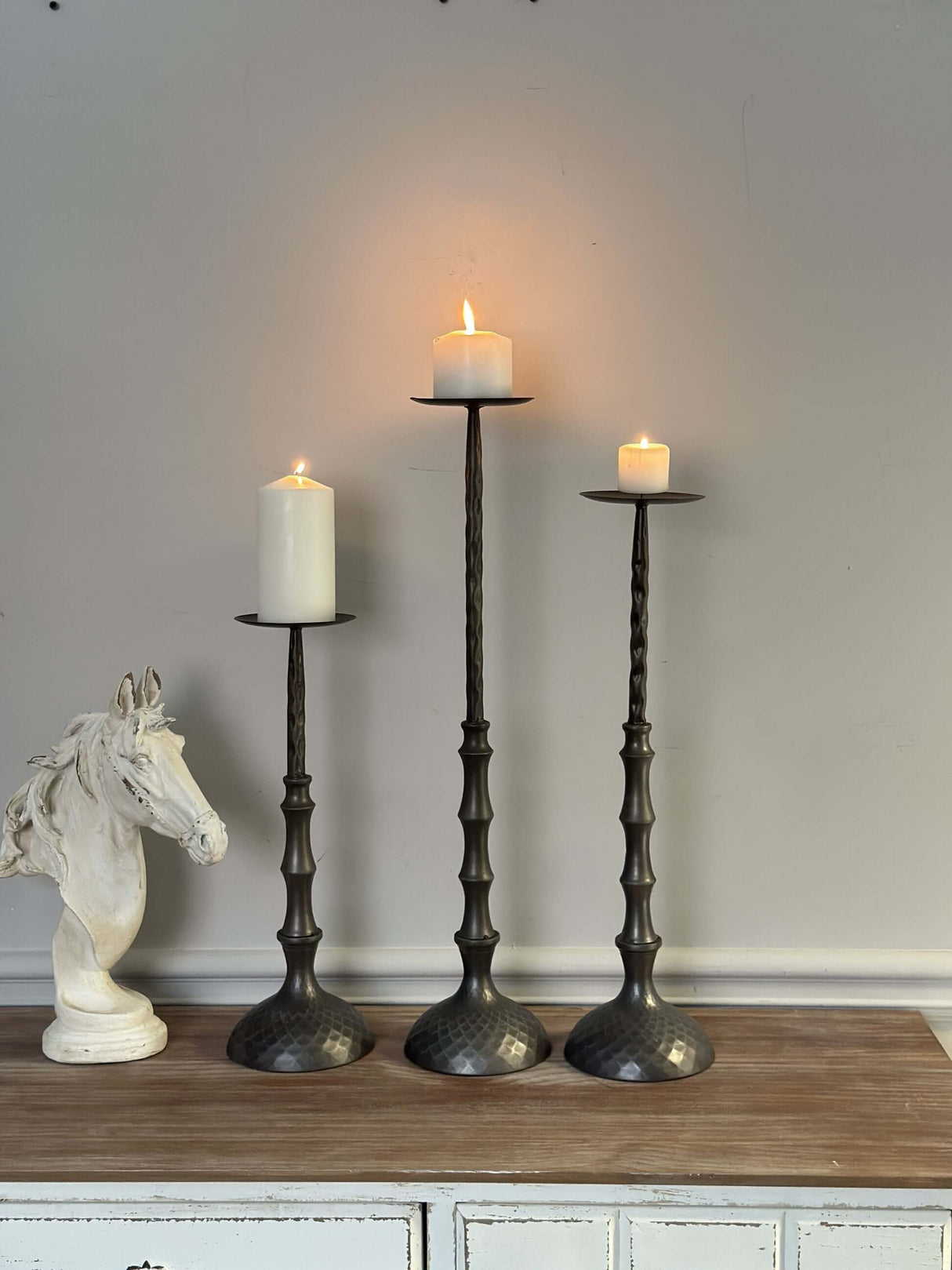 Antique Bronze Hammered Metal Candle Holders for Pillar Candles