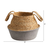 14” Boho Chic Handmade Cotton & Jute Gray Woven  Planter