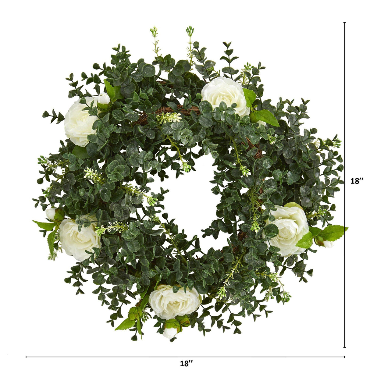 Eucalyptus and Camellia Artificial Wreath, 18”