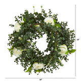 Eucalyptus and Camellia Artificial Wreath, 18”