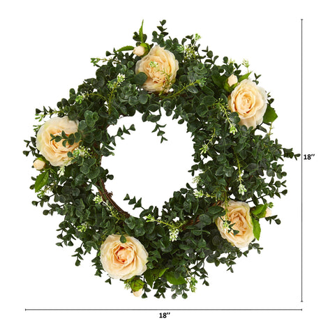 Eucalyptus and Camellia Artificial Wreath, 18”