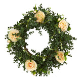 Eucalyptus and Camellia Artificial Wreath, 18”