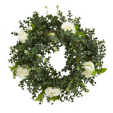Eucalyptus and Camellia Artificial Wreath, 18”