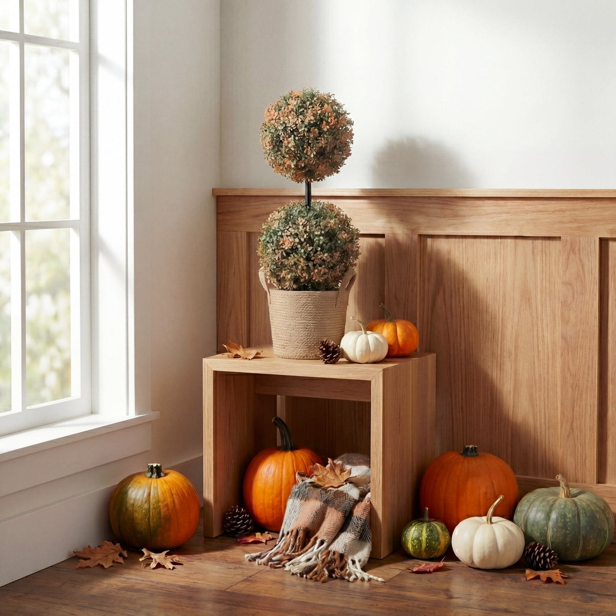 Autumn Double Ball Boxwood Artificial Topiary Tree