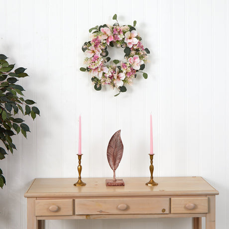 Hydrangea and Magnolia Artificial Wreath, 20”
