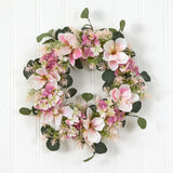 Hydrangea and Magnolia Artificial Wreath, 20”