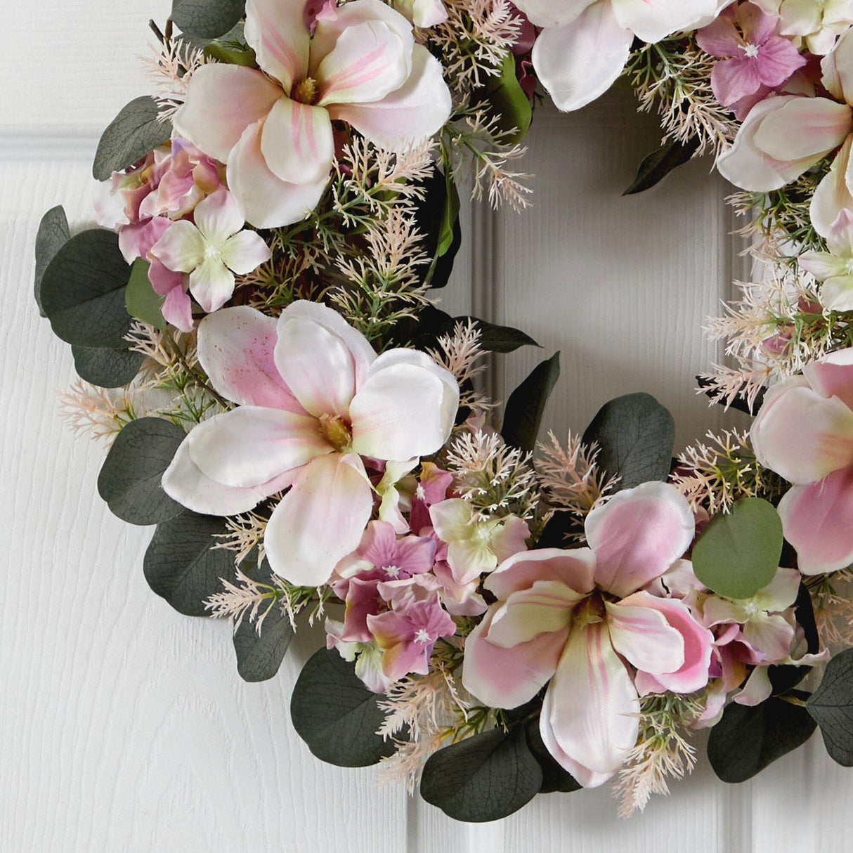 Hydrangea and Magnolia Artificial Wreath, 20”