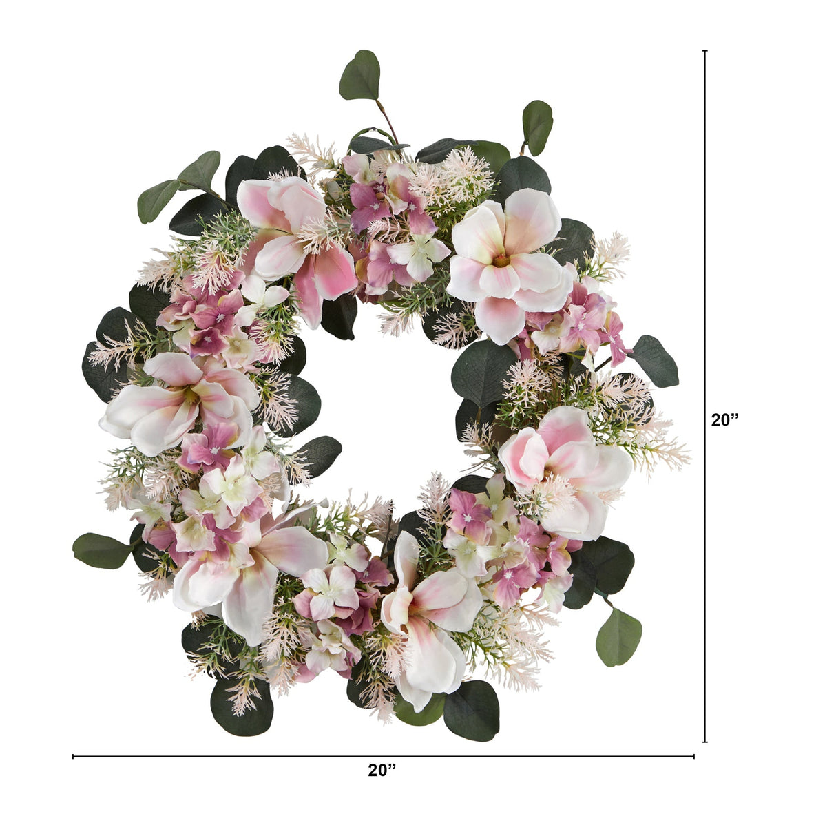 Hydrangea and Magnolia Artificial Wreath, 20”