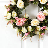 White & Pink Rose Artificial Wreath, 20”