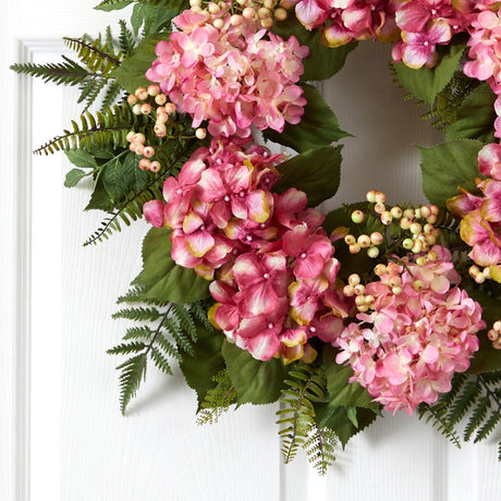 24” Artificial Pink Hydrangea Berry Wreath