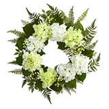 White Hydrangea Berry Artificial Wreath, 24”