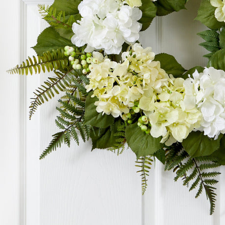 White Hydrangea Berry Artificial Wreath, 24”