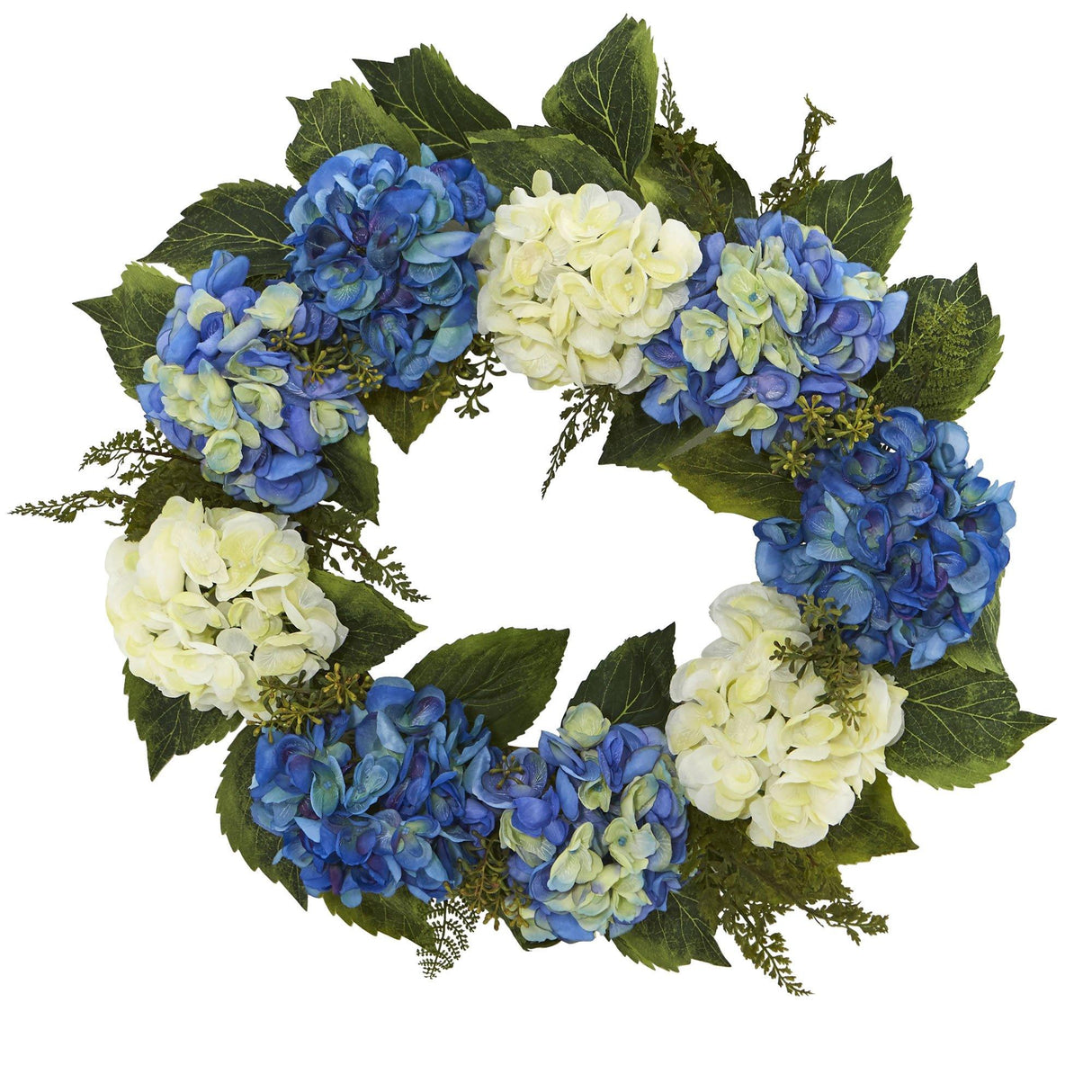 Blue and White Hydrangea Artificial Wreath, 24”