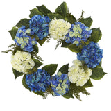 Blue and White Hydrangea Artificial Wreath, 24”