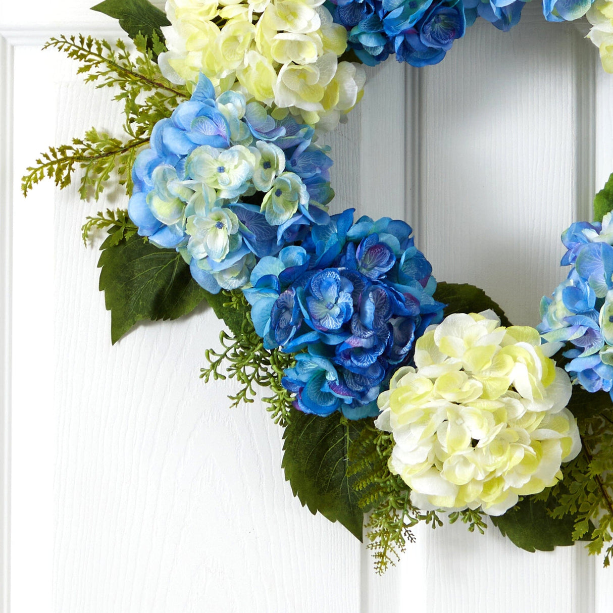 Blue and White Hydrangea Artificial Wreath, 24”