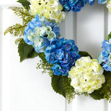 Blue and White Hydrangea Artificial Wreath, 24”