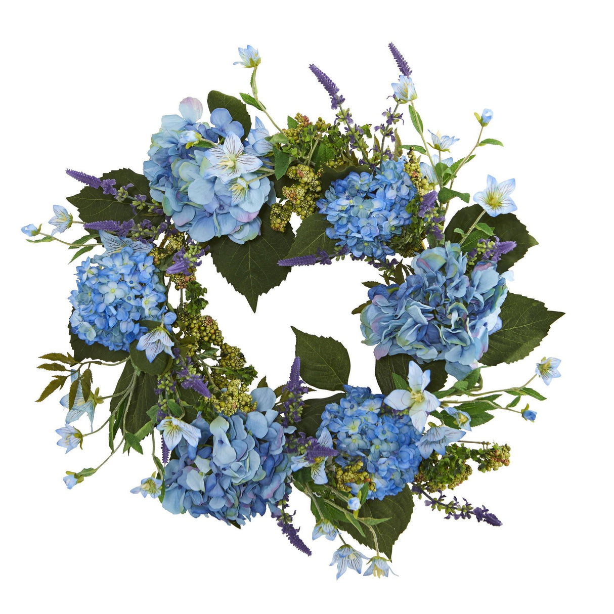 Blue Hydrangea Artificial Wreath, 24"