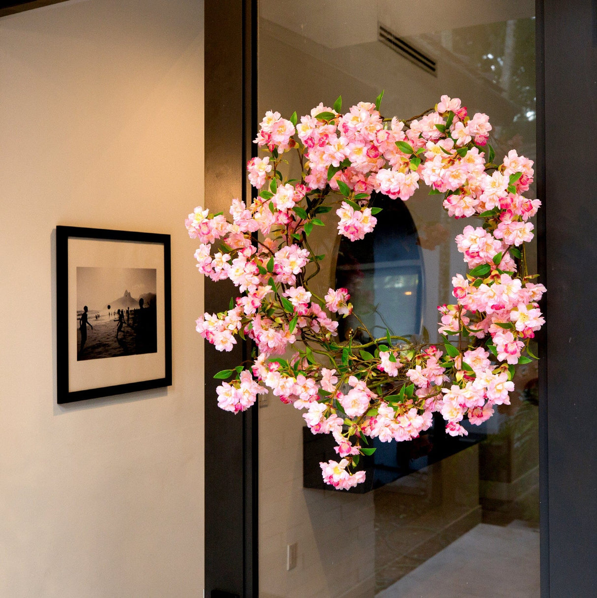 Artificial Pink Cherry Blossom Wreath, 30”