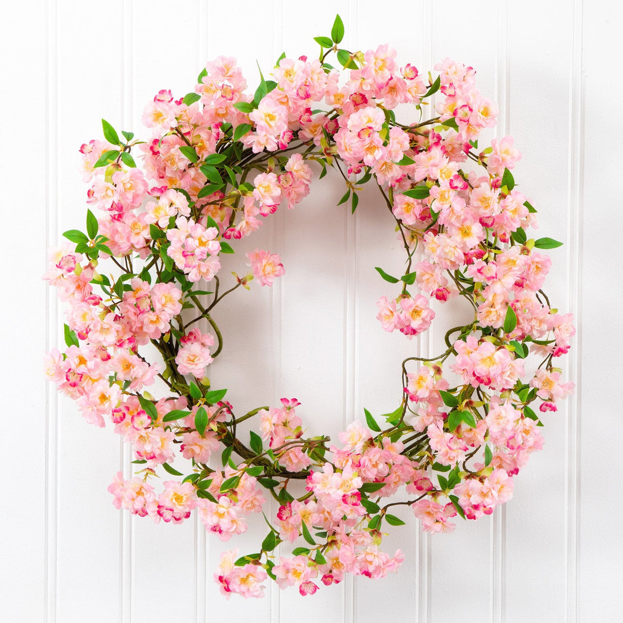 Artificial Pink Cherry Blossom Wreath, 30”