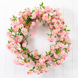 Artificial Pink Cherry Blossom Wreath, 30”