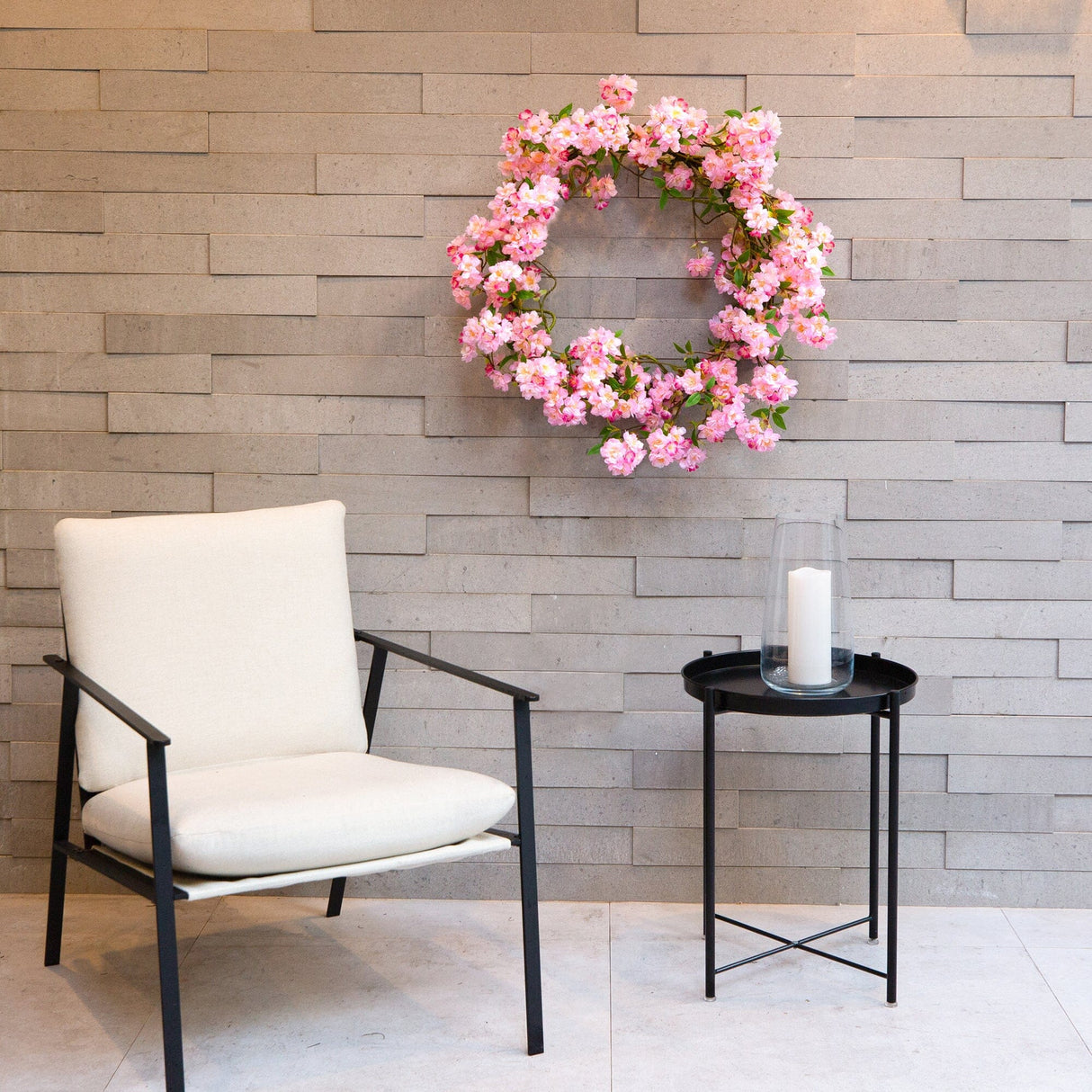 Artificial Pink Cherry Blossom Wreath, 30”