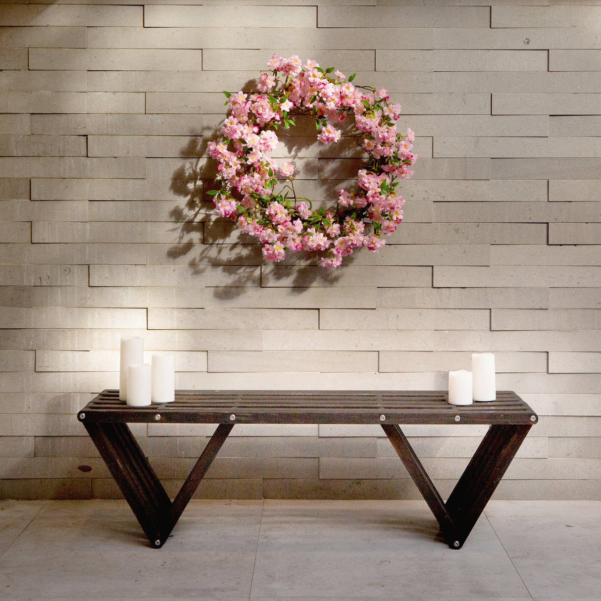 Artificial Pink Cherry Blossom Wreath, 30”