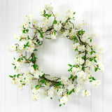 White Cherry Blossom Artificial Wreath, 30”