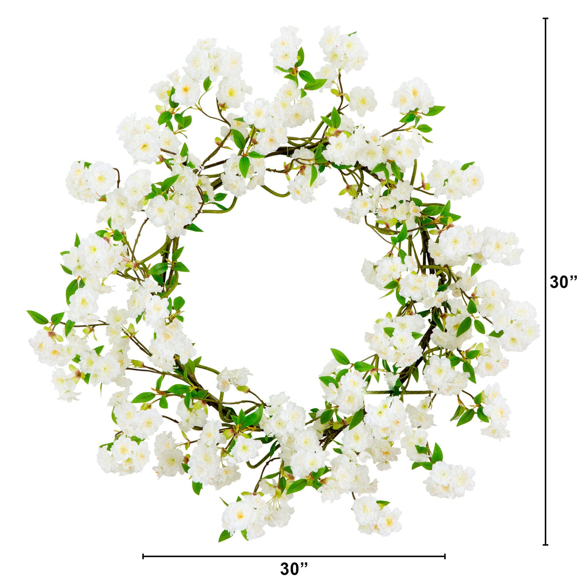 White Cherry Blossom Artificial Wreath, 30”